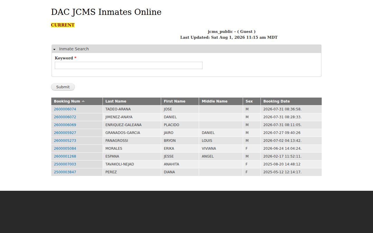 Doña Ana County arrest records keyword search in JCMS