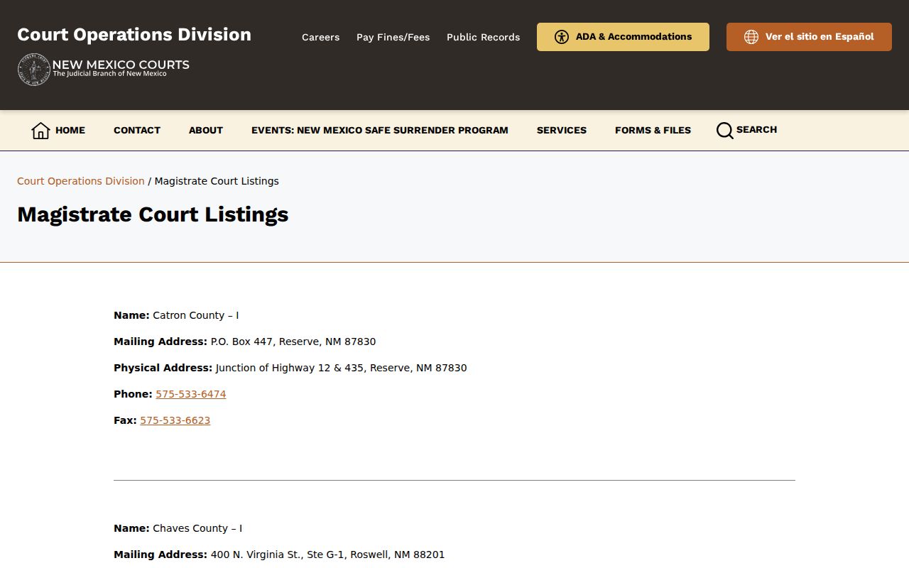 Doña Ana County criminal court case magistrate locations