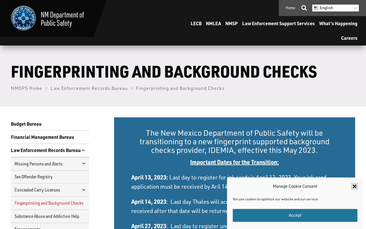 Doña Ana County criminal history fingerprint check guidance